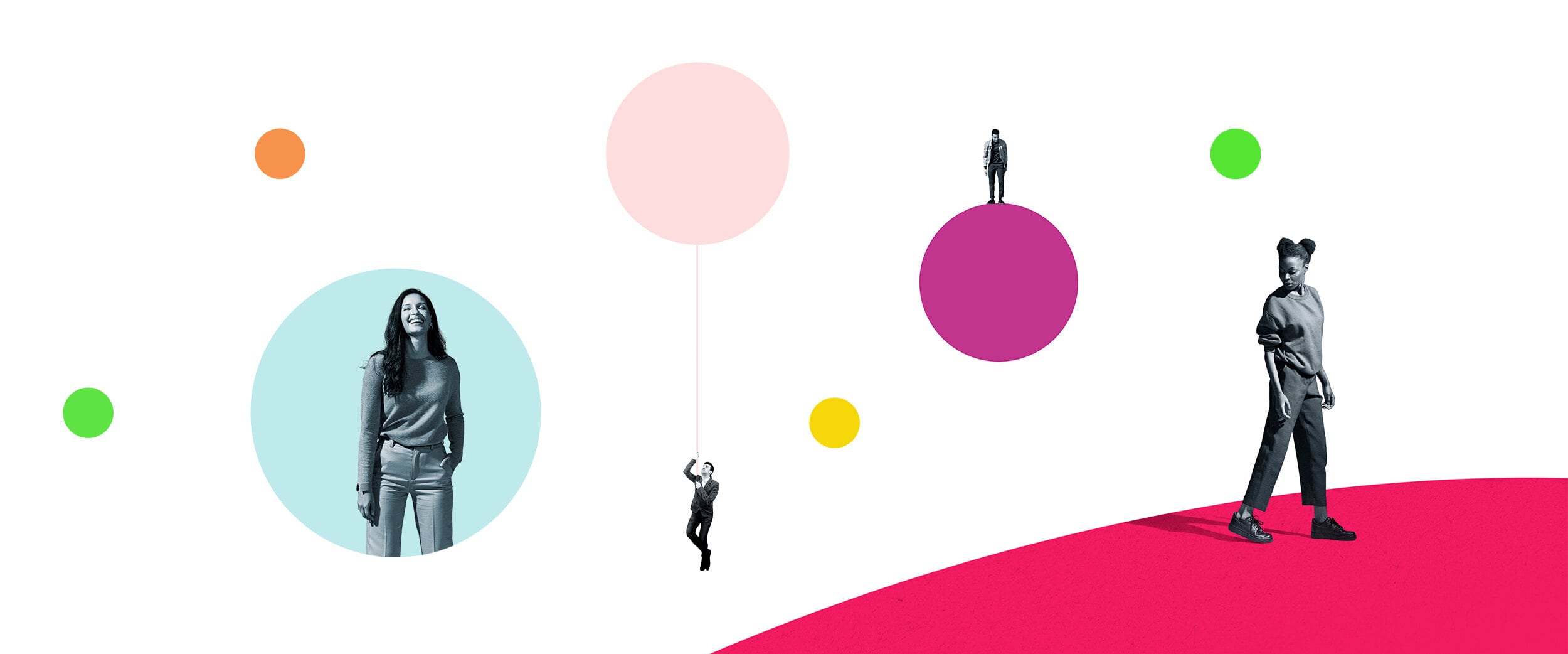 Young people standing on top of circles